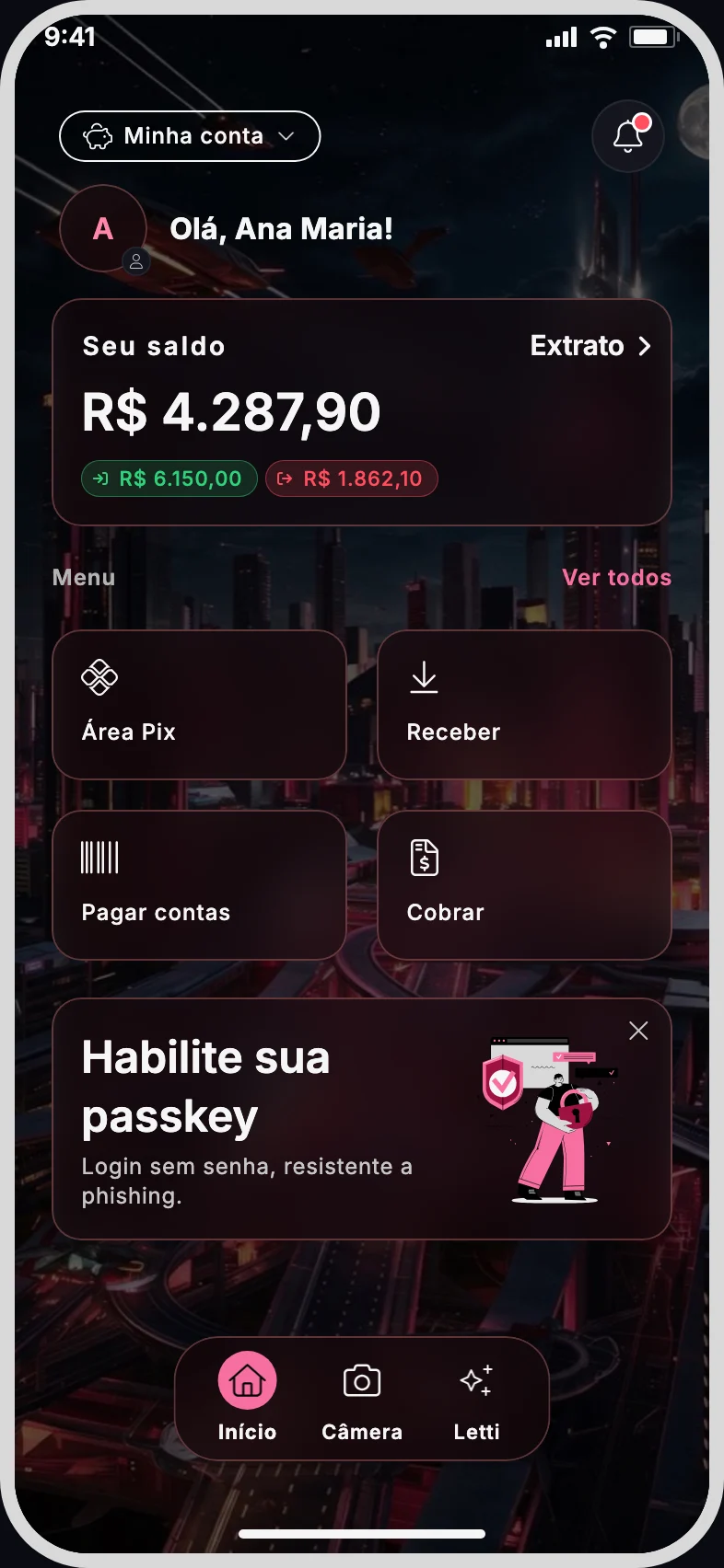 Conta Bold, modo escuro