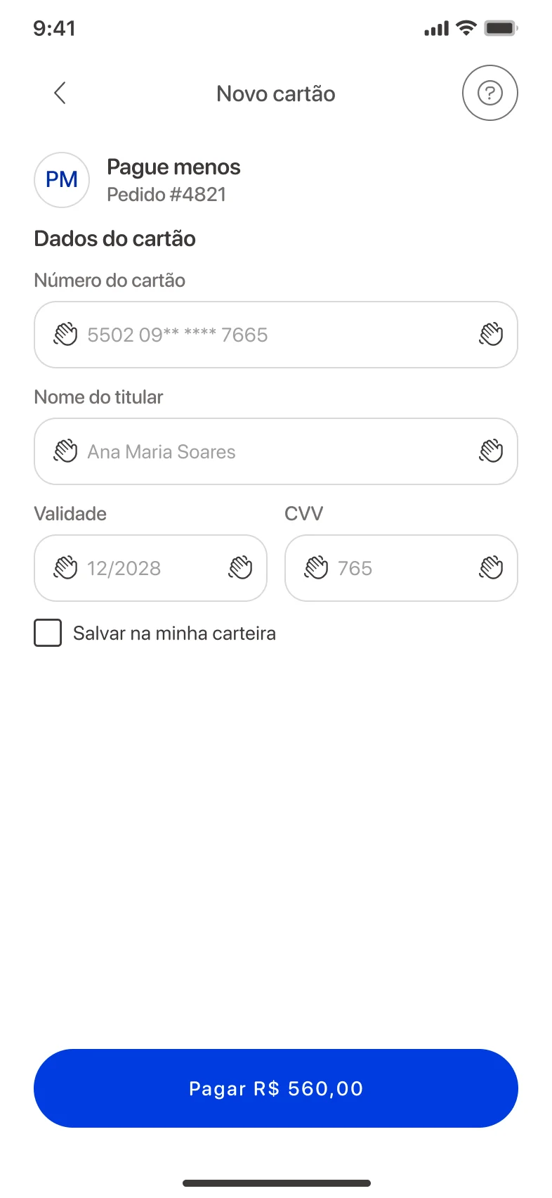 Checkout · novo cartão