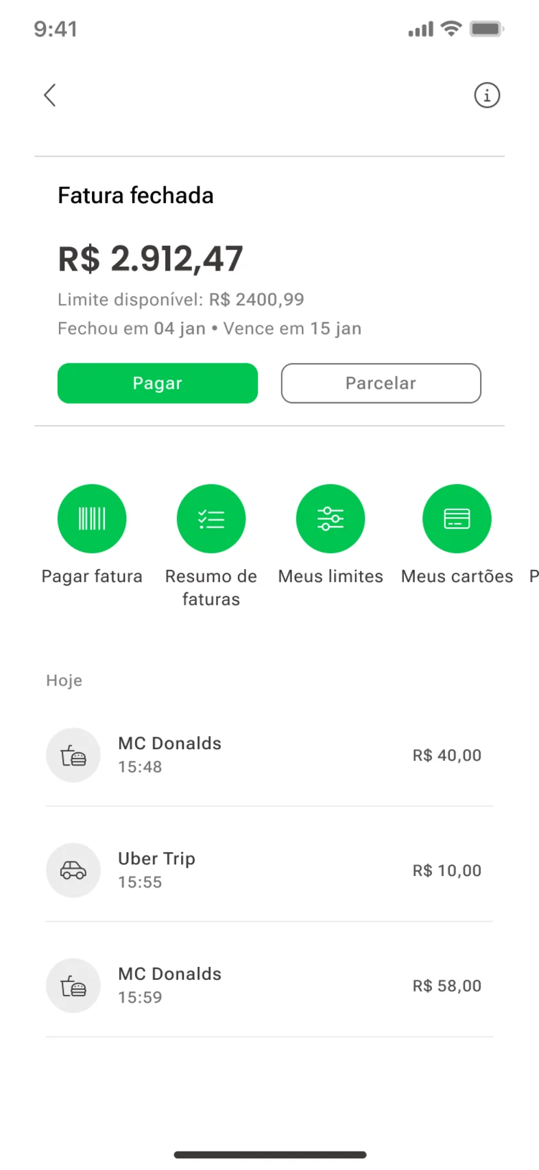 Cartão · fatura fechada